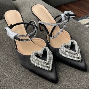 Womens Fashion Pointy Toe Diamond Heart Ankle Strap Sandal Heels 7 1/2